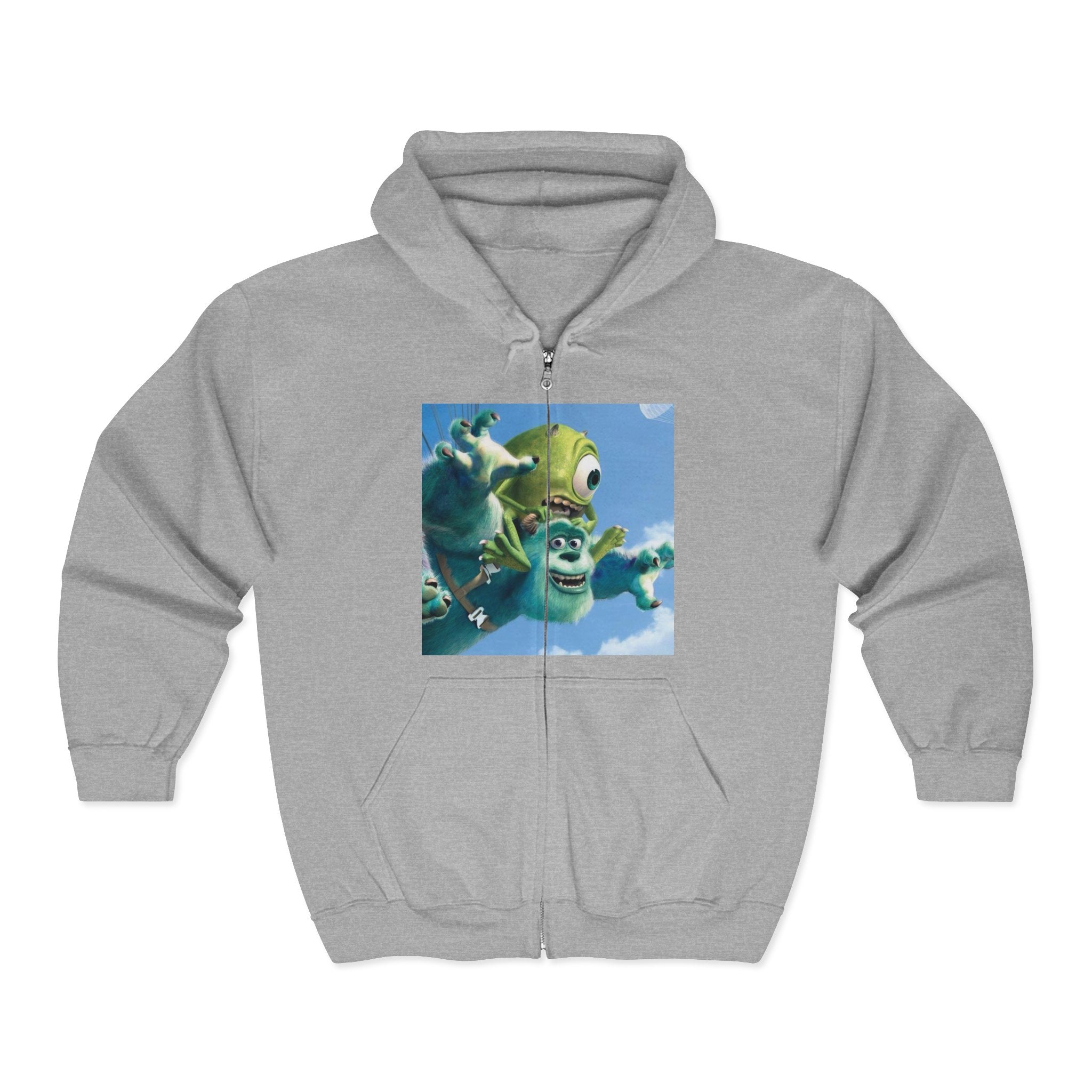 Monster Face Zip Hoodie — Playful Cartoon Splat Design