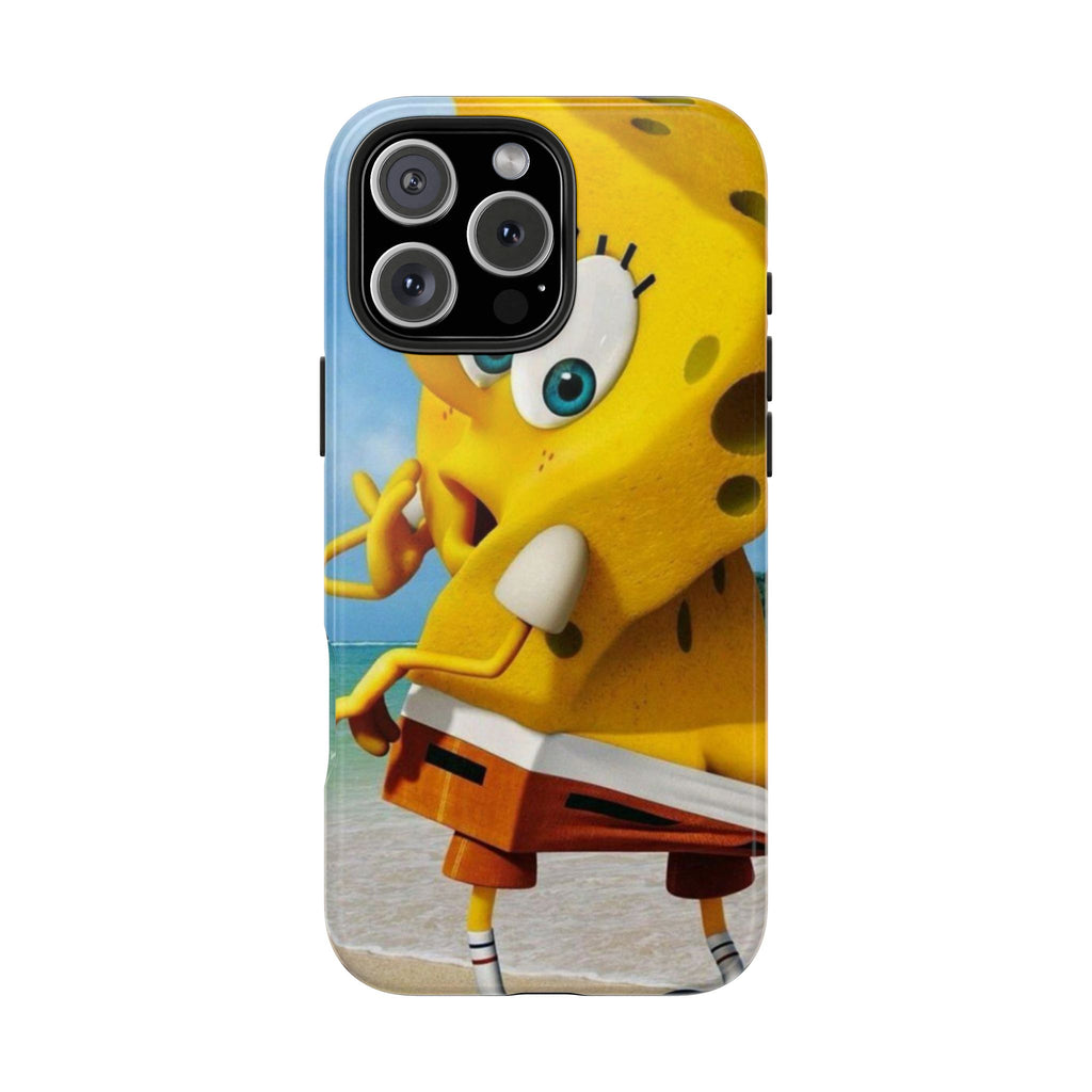 Cartoon Yellow Sponge Tough Phone Case — Beach Character Protective Phone Cover