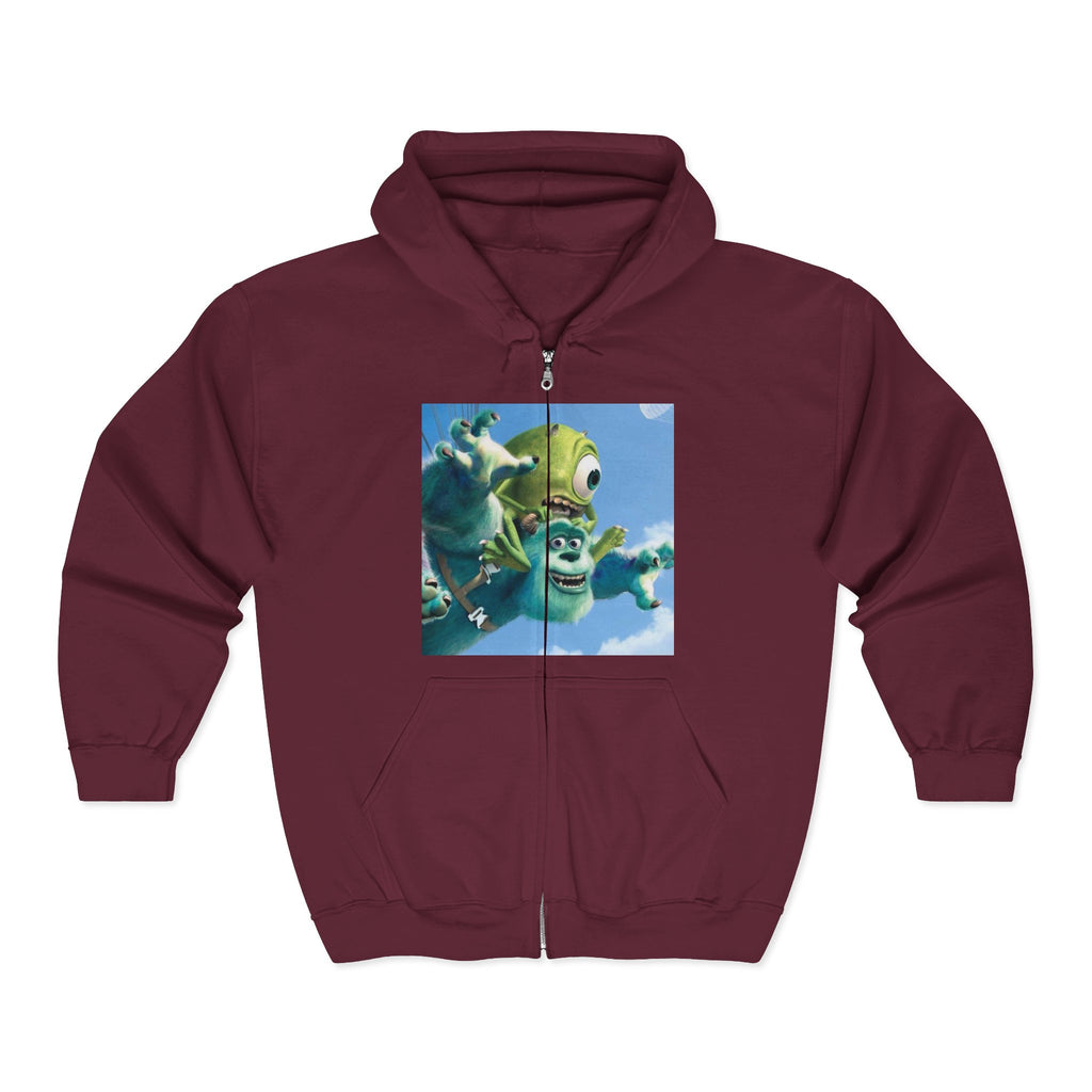 Monster Face Zip Hoodie — Playful Cartoon Splat Design