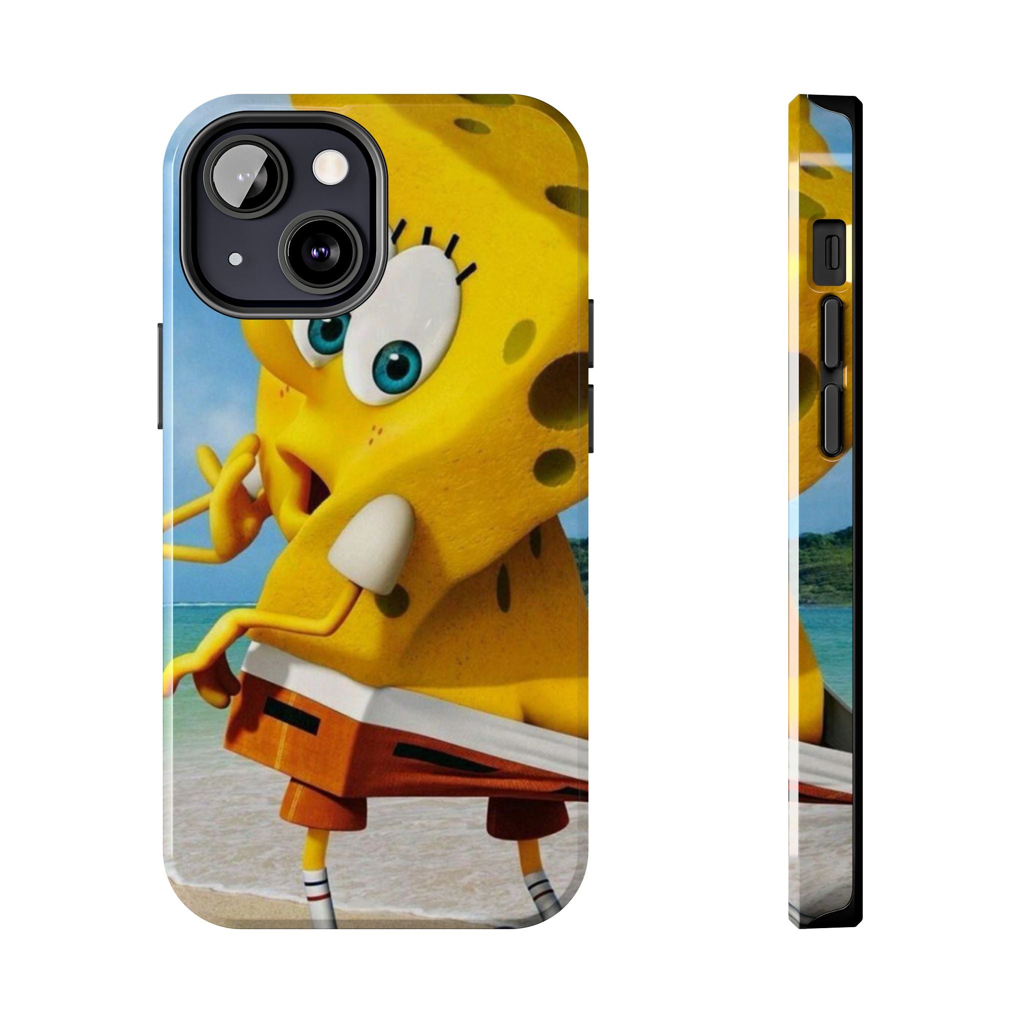 Cartoon Yellow Sponge Tough Phone Case — Beach Character Protective Phone Cover