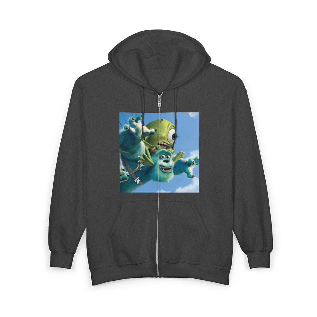 Monster Face Zip Hoodie — Playful Cartoon Splat Design