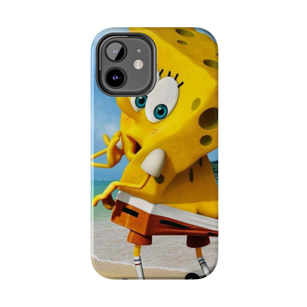 Cartoon Yellow Sponge Tough Phone Case — Beach Character Protective Phone Cover