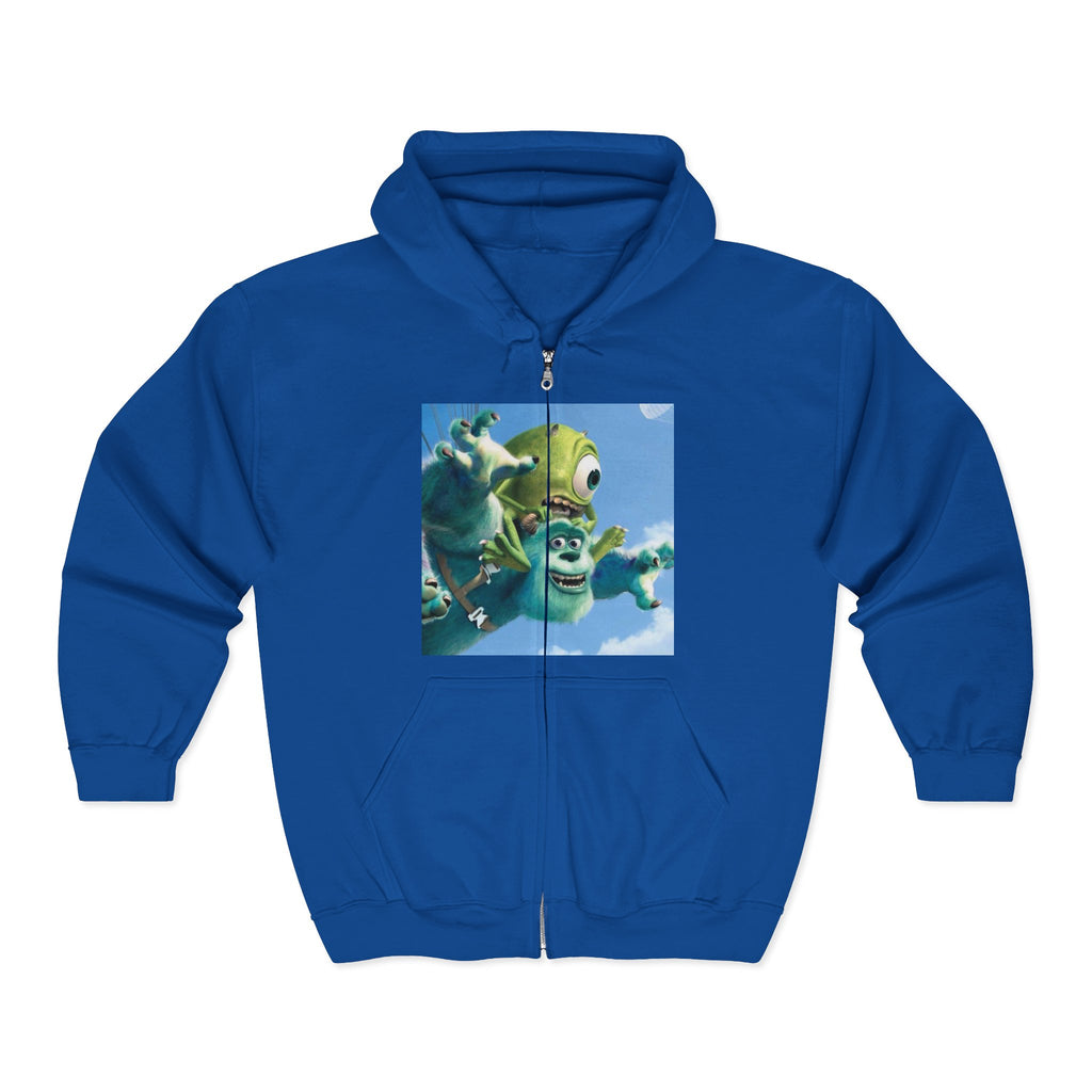 Monster Face Zip Hoodie — Playful Cartoon Splat Design