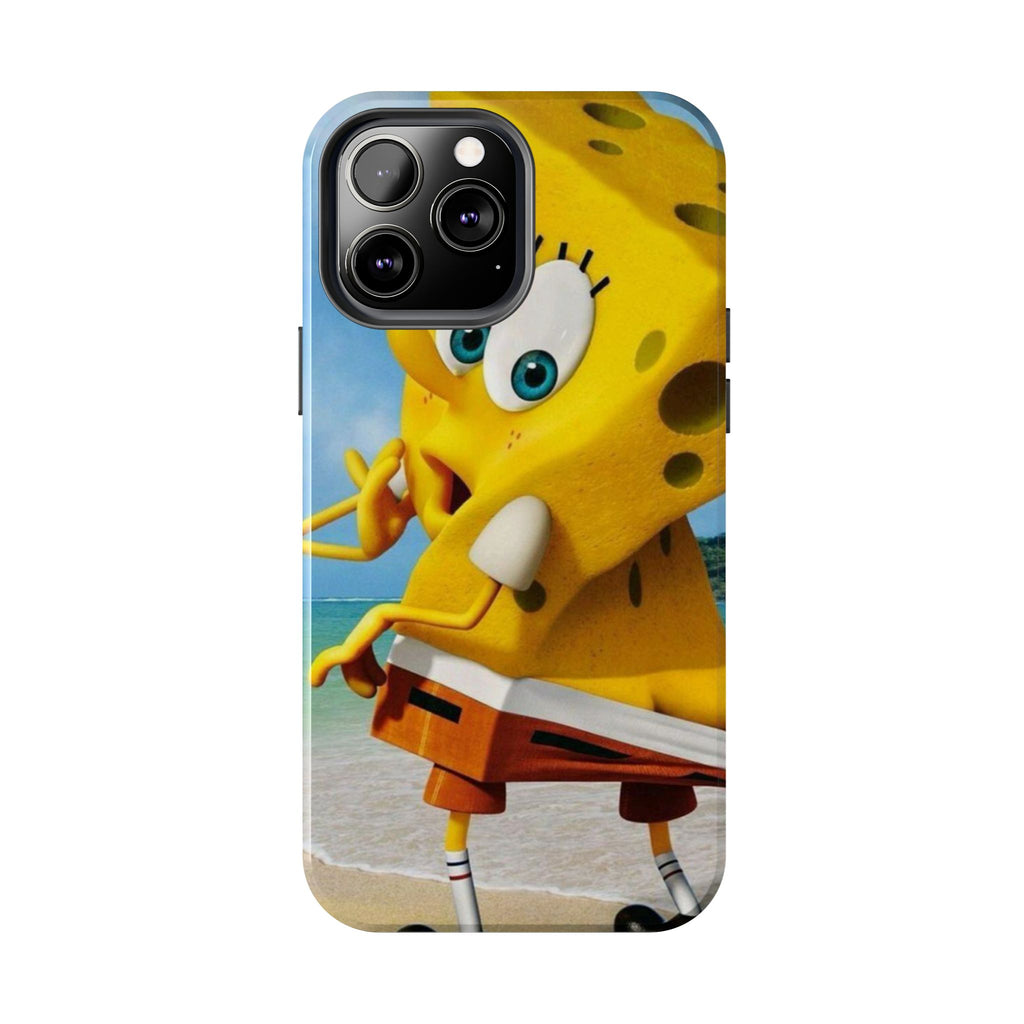 Cartoon Yellow Sponge Tough Phone Case — Beach Character Protective Phone Cover