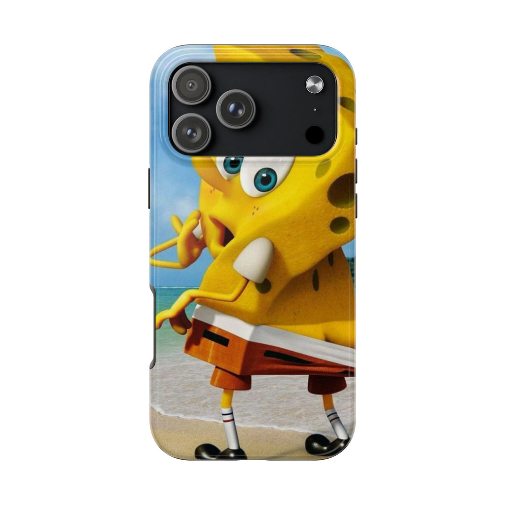 Cartoon Yellow Sponge Tough Phone Case — Beach Character Protective Phone Cover