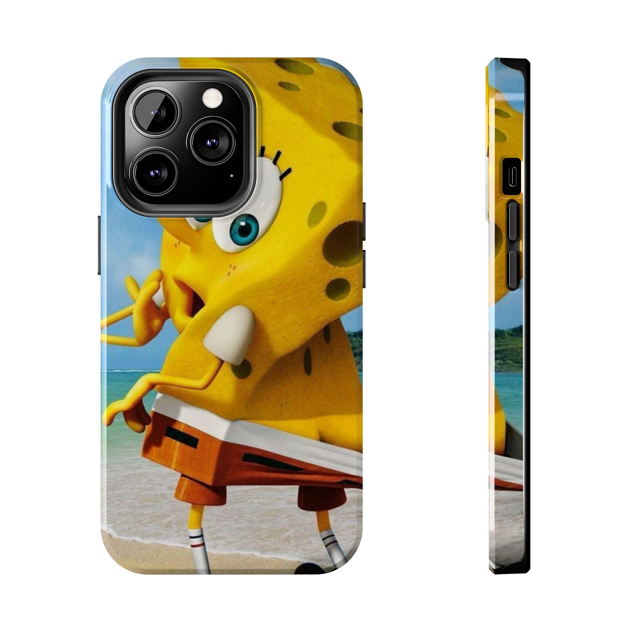 Cartoon Yellow Sponge Tough Phone Case — Beach Character Protective Phone Cover