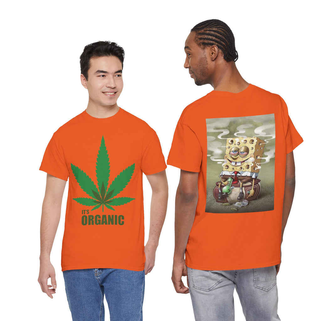 Organic Cannabis Leaf T‑Shirt — "It's Organic" Graphic Tee (Sponge Parody Back Print)