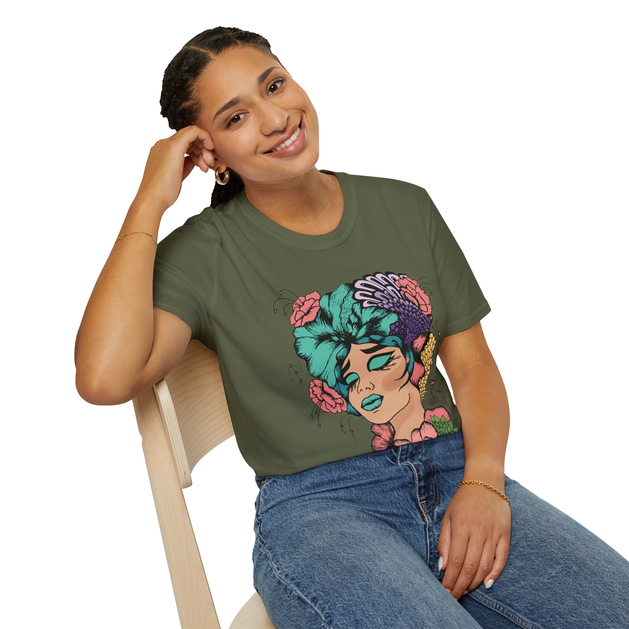 Girl Power Floral Portrait T-Shirt