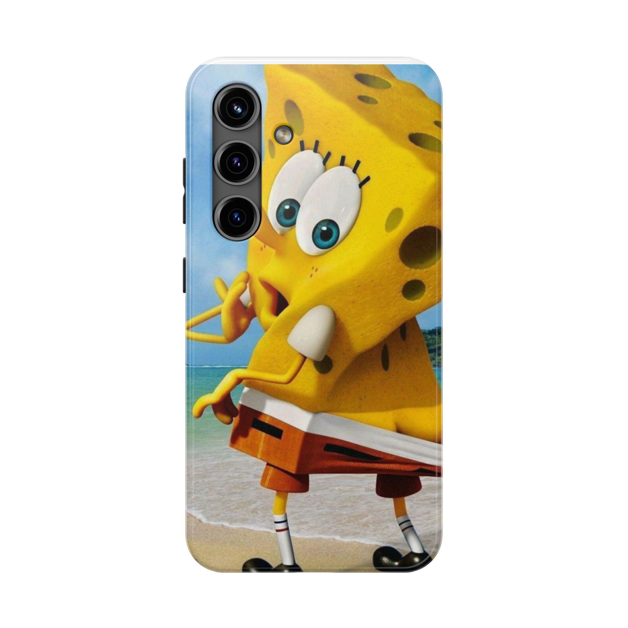 Cartoon Yellow Sponge Tough Phone Case — Beach Character Protective Phone Cover