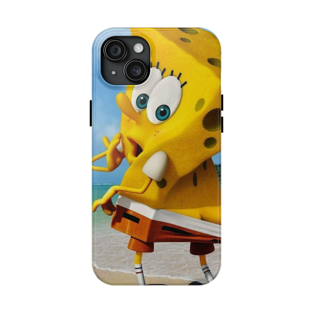 Cartoon Yellow Sponge Tough Phone Case — Beach Character Protective Phone Cover