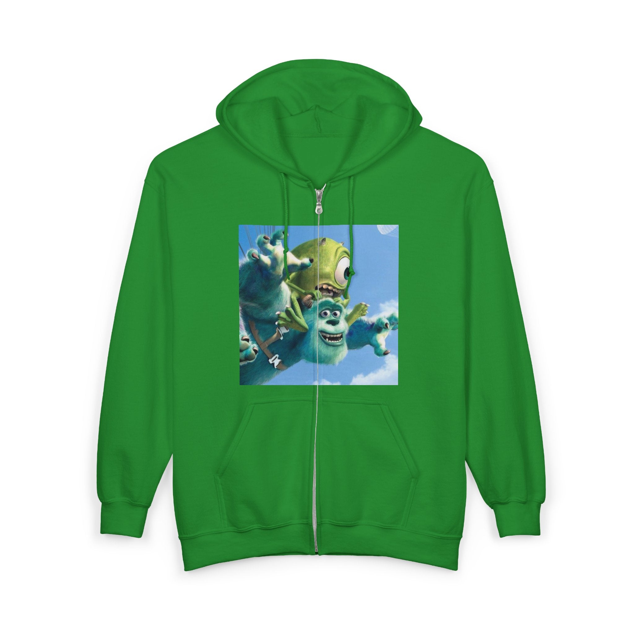 Monster Face Zip Hoodie — Playful Cartoon Splat Design