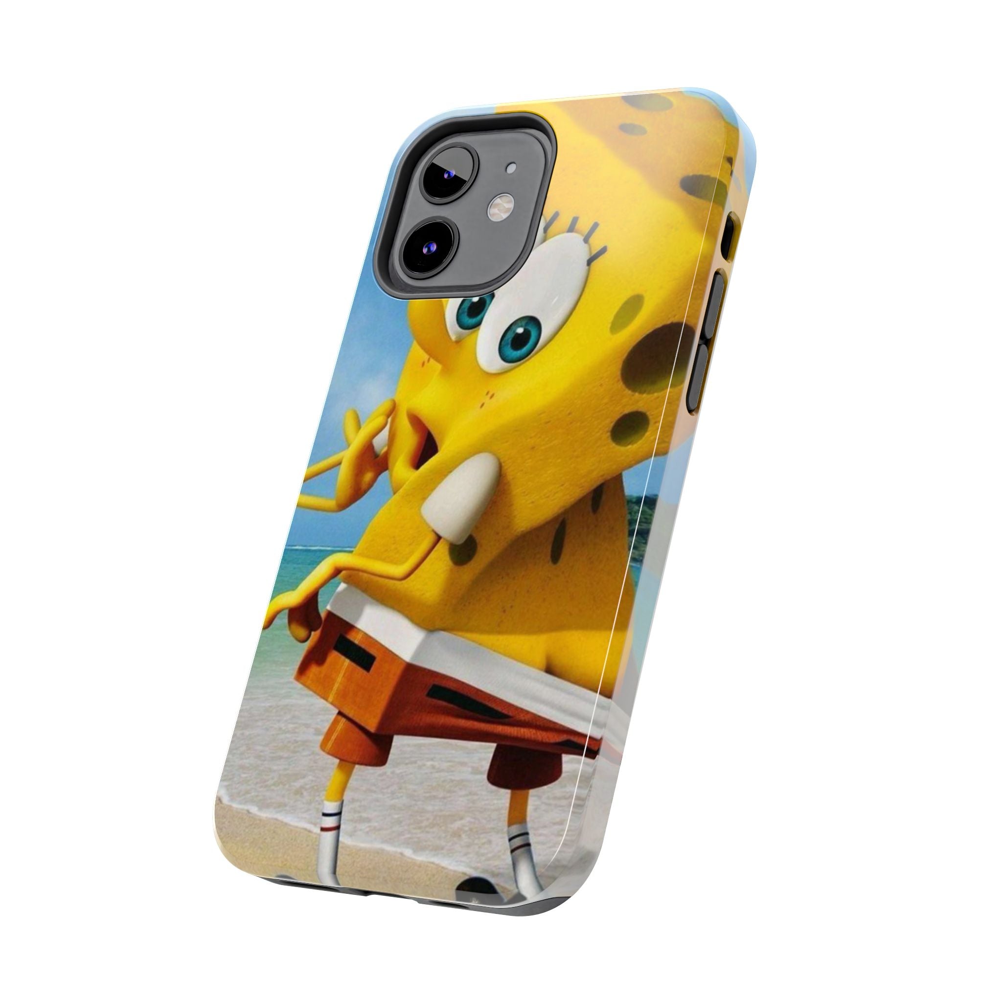 Cartoon Yellow Sponge Tough Phone Case — Beach Character Protective Phone Cover