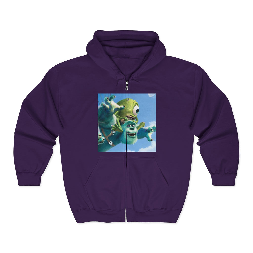 Monster Face Zip Hoodie — Playful Cartoon Splat Design
