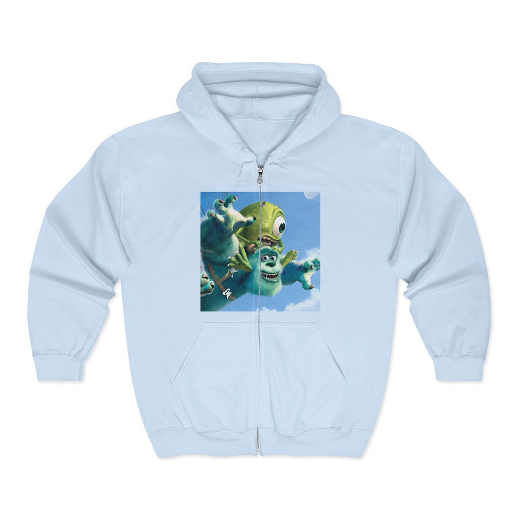 Monster Face Zip Hoodie — Playful Cartoon Splat Design