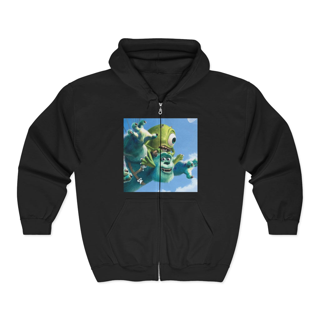 Monster Face Zip Hoodie — Playful Cartoon Splat Design