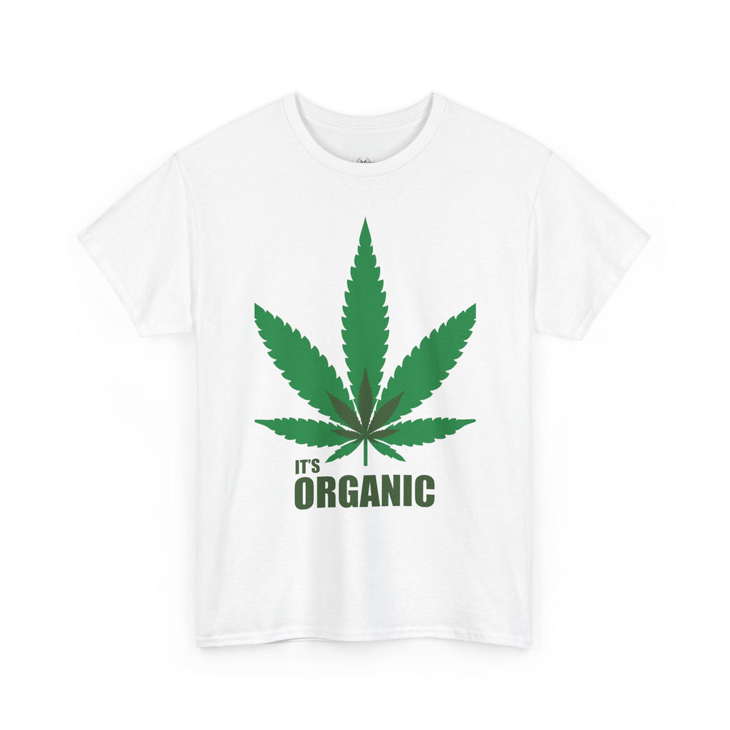 Organic Cannabis Leaf T‑Shirt — "It's Organic" Graphic Tee (Sponge Parody Back Print)