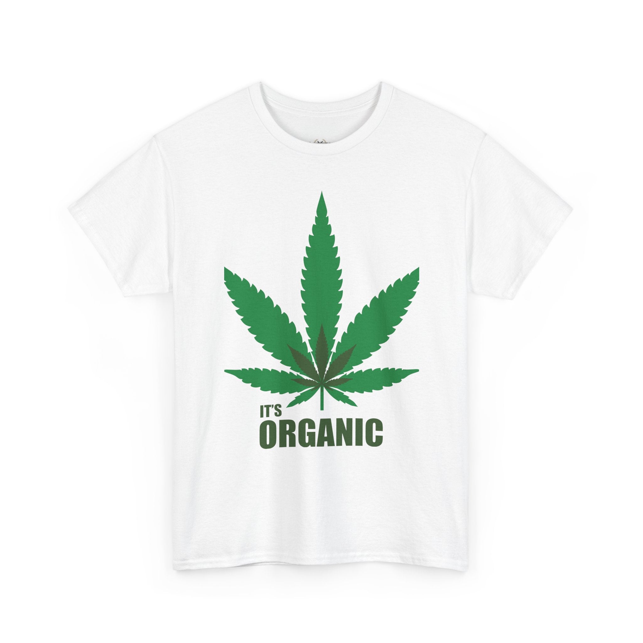 Organic Cannabis Leaf T‑Shirt — "It's Organic" Graphic Tee (Sponge Parody Back Print)
