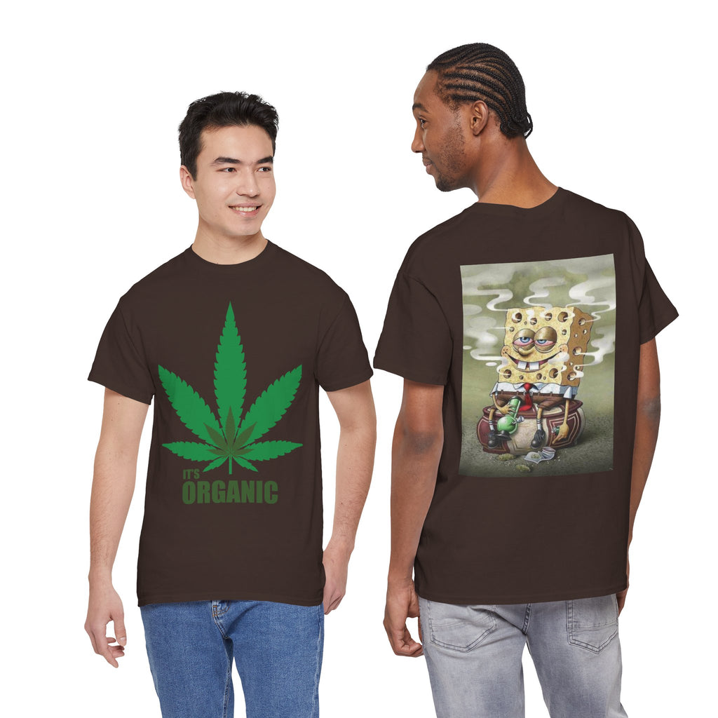 Organic Cannabis Leaf T‑Shirt — "It's Organic" Graphic Tee (Sponge Parody Back Print)