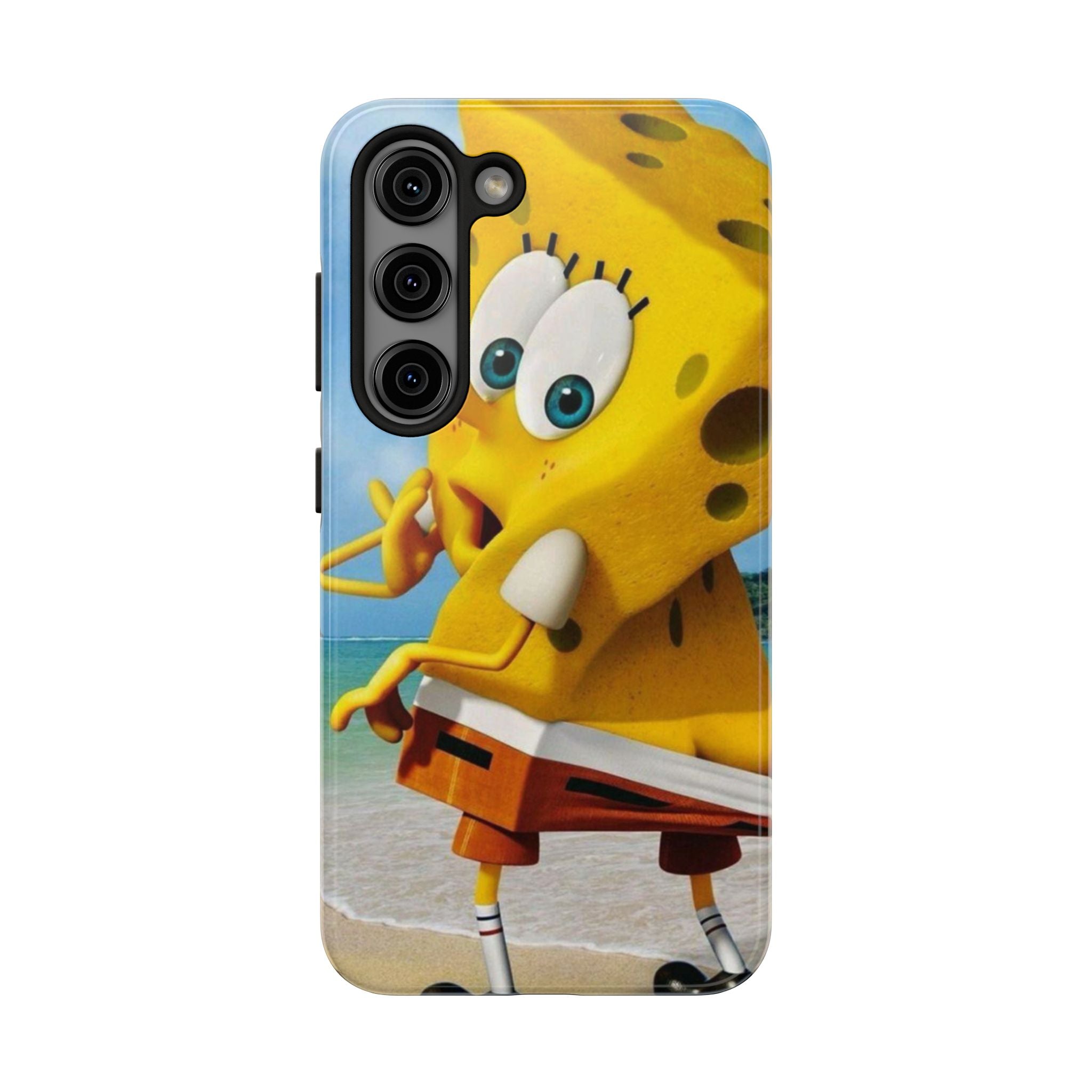 Cartoon Yellow Sponge Tough Phone Case — Beach Character Protective Phone Cover
