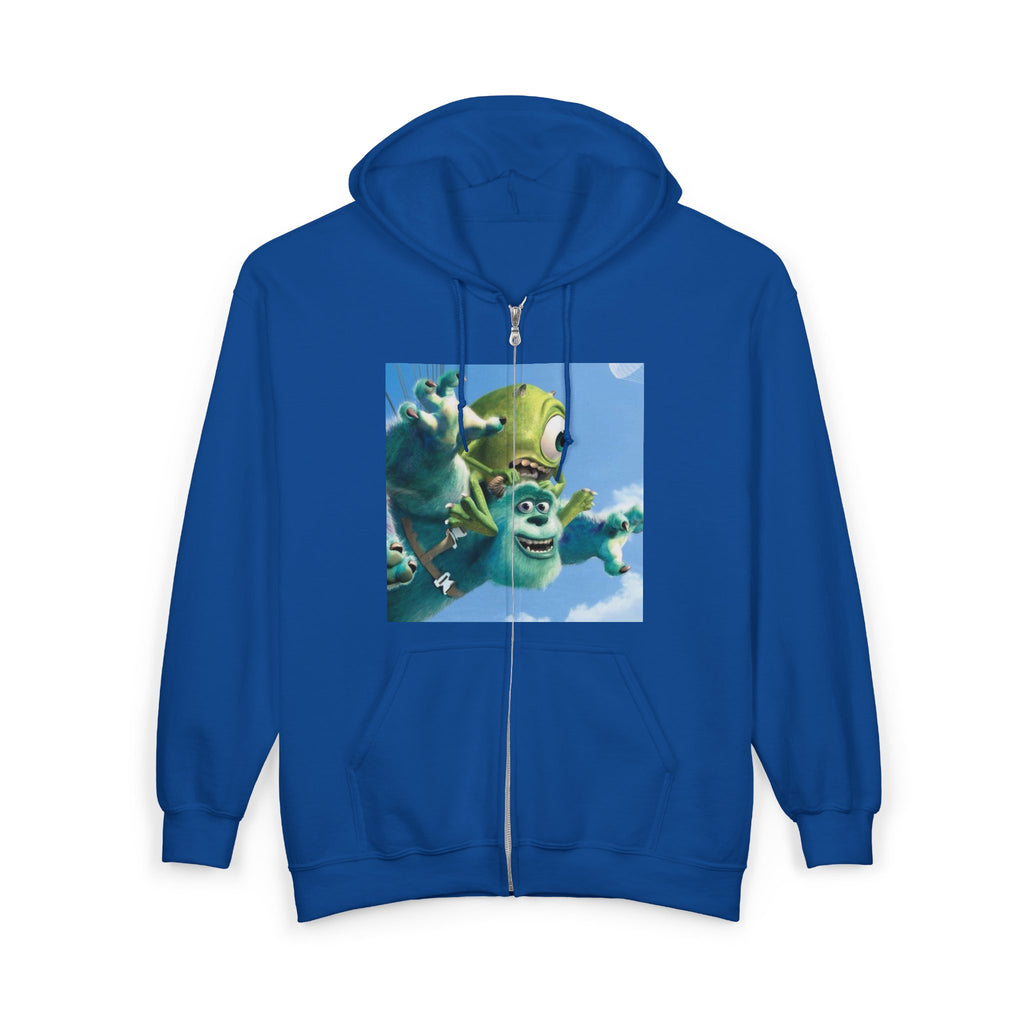 Monster Face Zip Hoodie — Playful Cartoon Splat Design