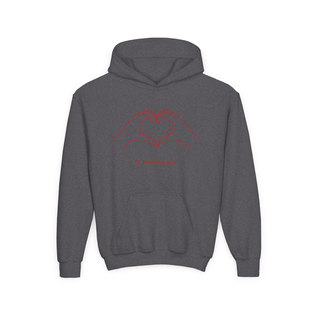 Youth Hoodie — Minimal Valentine Heart Hands "I (heart) you" Design