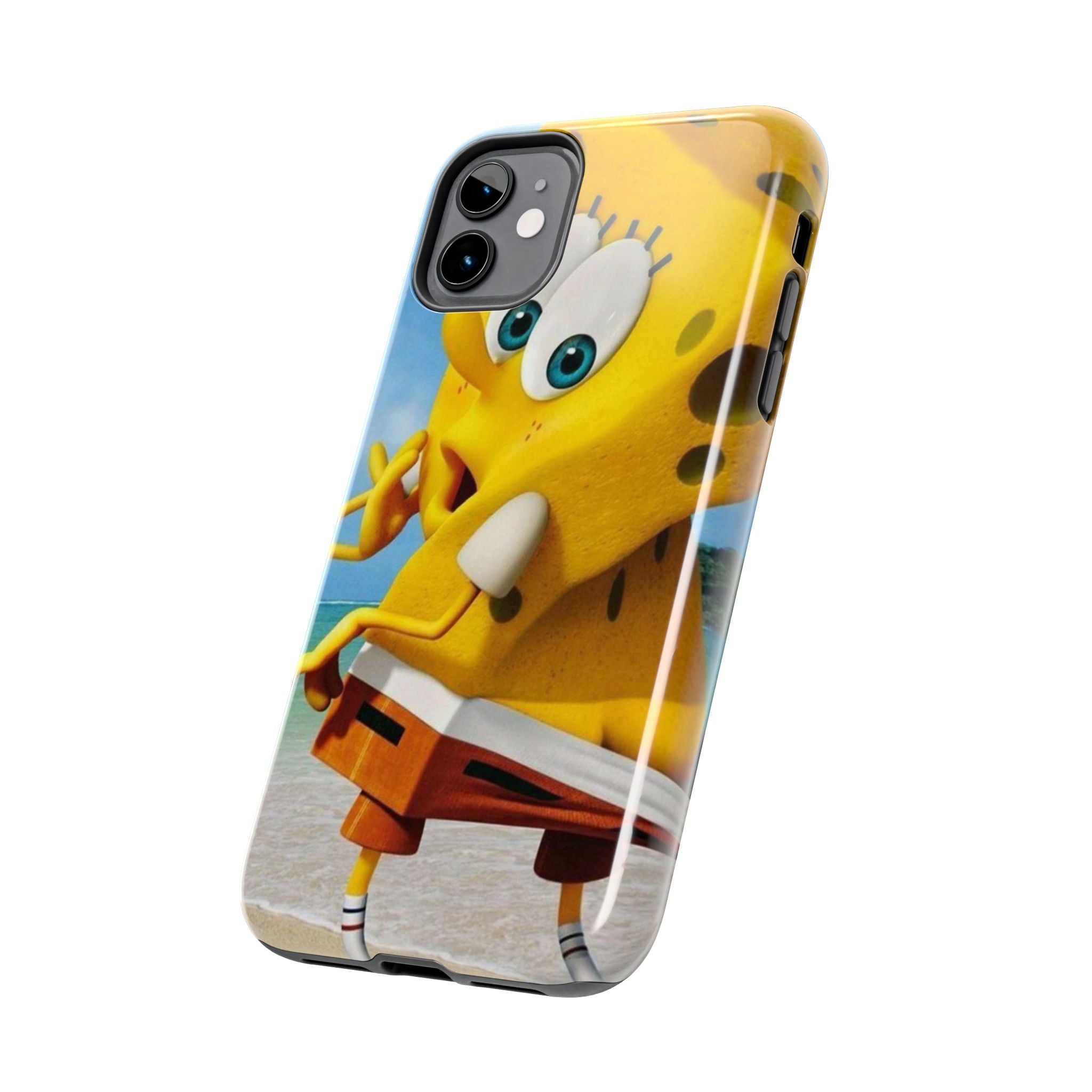 Cartoon Yellow Sponge Tough Phone Case — Beach Character Protective Phone Cover