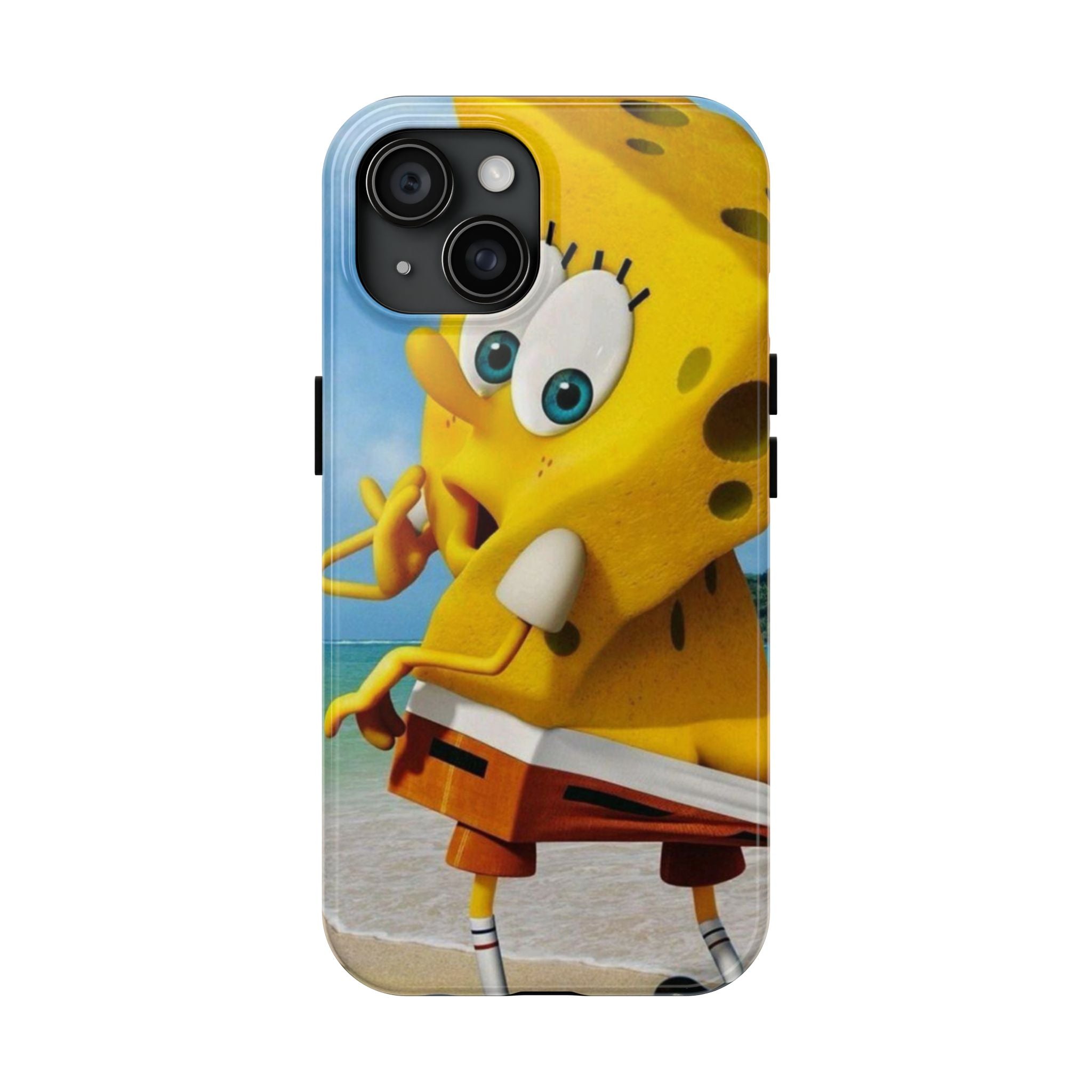 Cartoon Yellow Sponge Tough Phone Case — Beach Character Protective Phone Cover