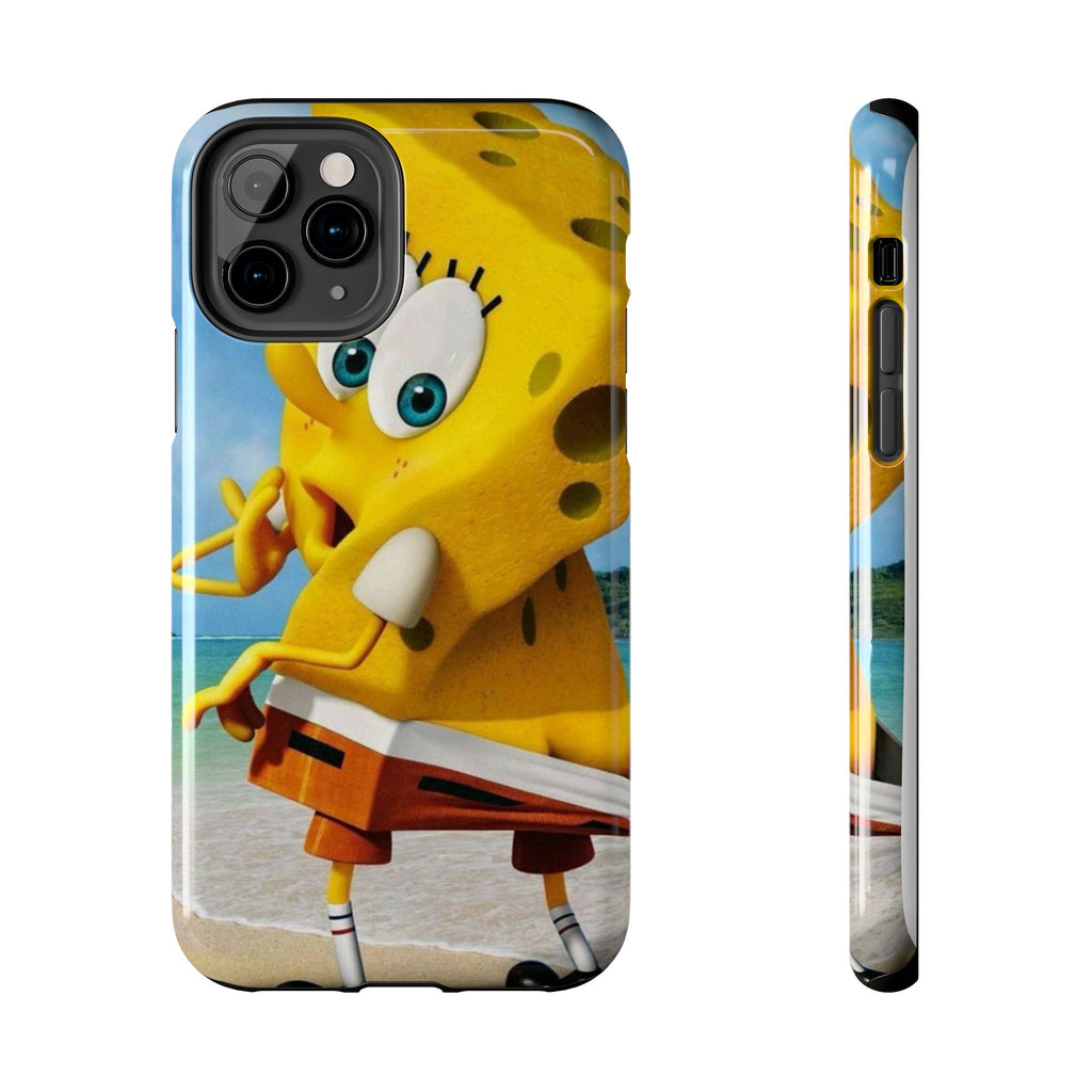 Cartoon Yellow Sponge Tough Phone Case — Beach Character Protective Phone Cover