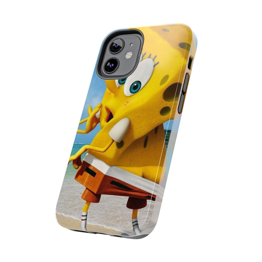 Cartoon Yellow Sponge Tough Phone Case — Beach Character Protective Phone Cover