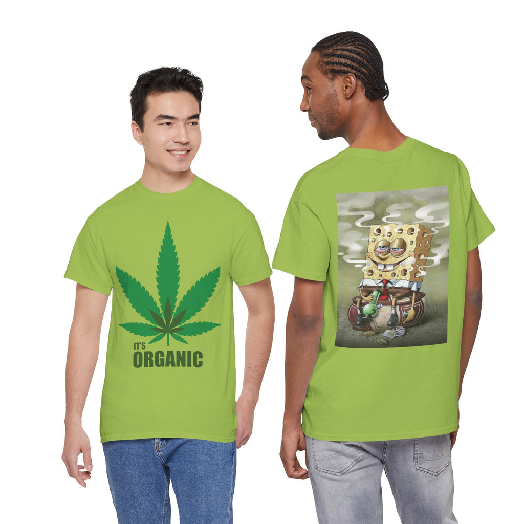 Organic Cannabis Leaf T‑Shirt — "It's Organic" Graphic Tee (Sponge Parody Back Print)