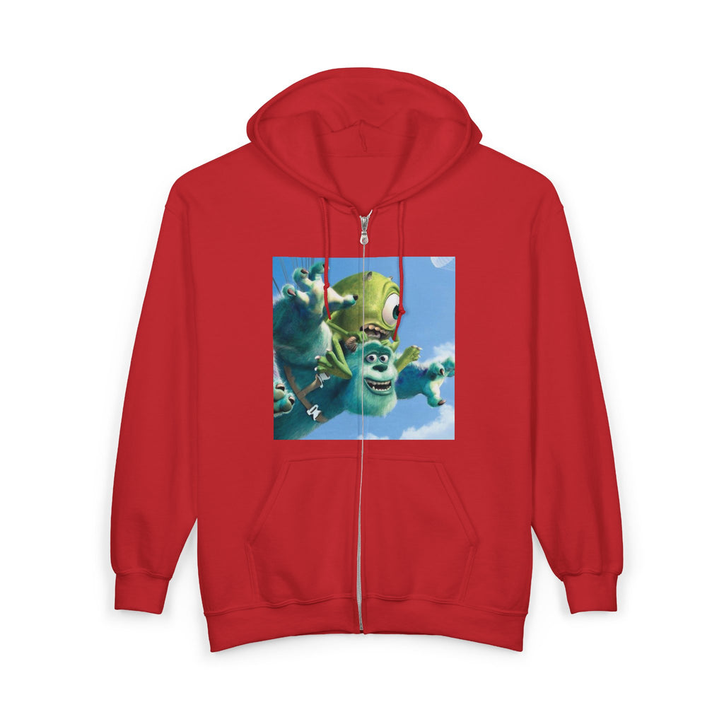 Monster Face Zip Hoodie — Playful Cartoon Splat Design