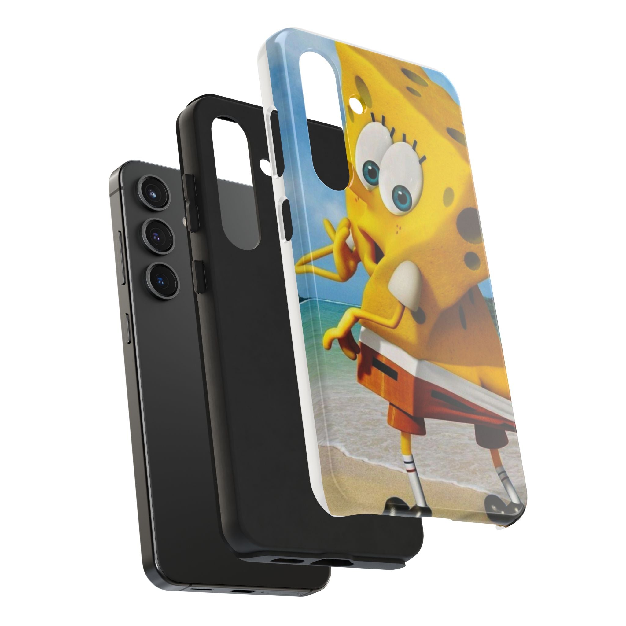 Cartoon Yellow Sponge Tough Phone Case — Beach Character Protective Phone Cover
