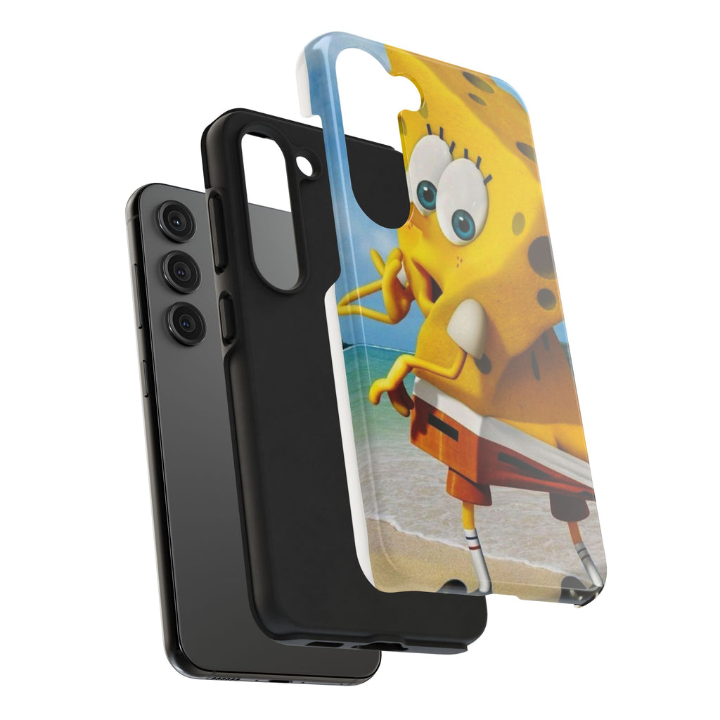 Cartoon Yellow Sponge Tough Phone Case — Beach Character Protective Phone Cover