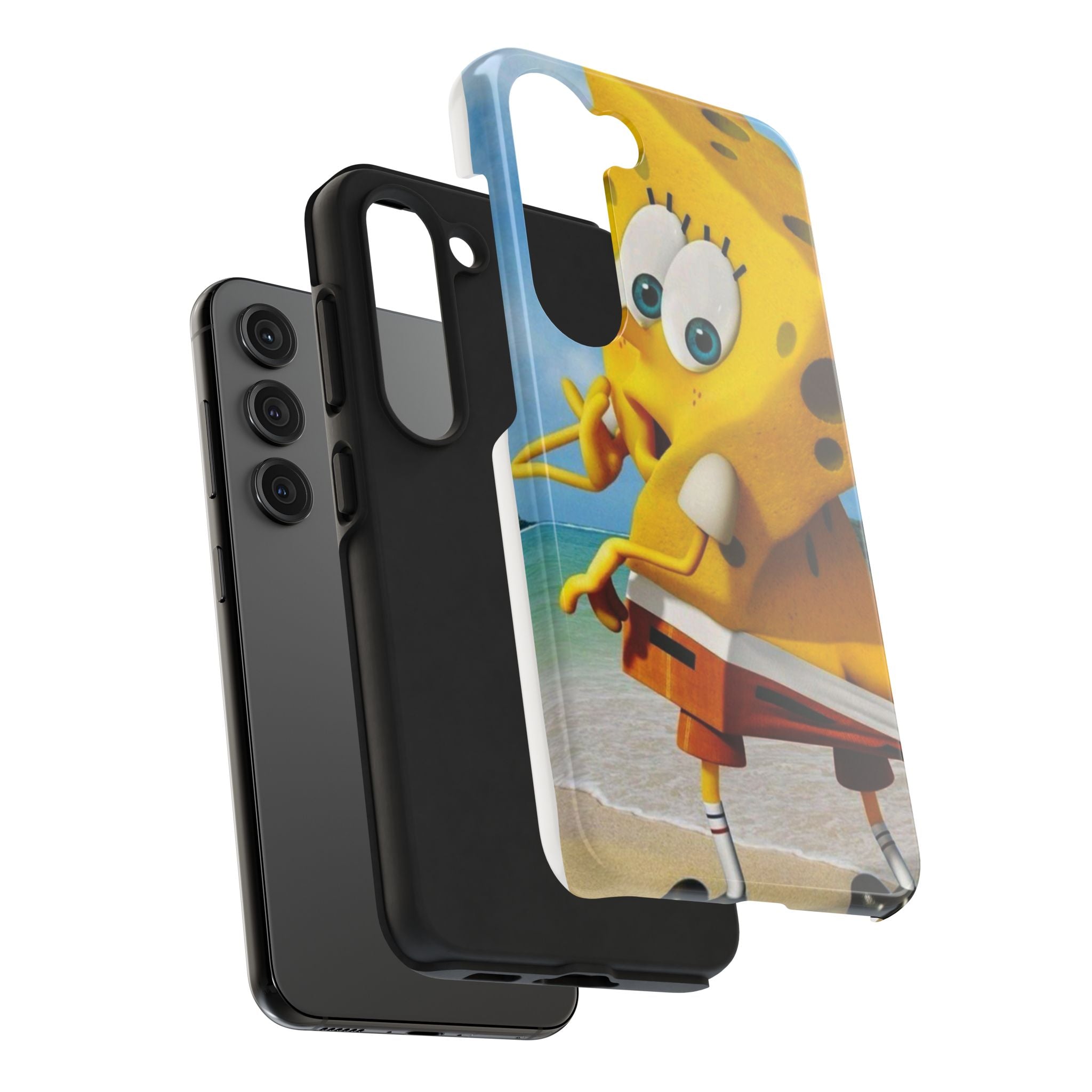 Cartoon Yellow Sponge Tough Phone Case — Beach Character Protective Phone Cover