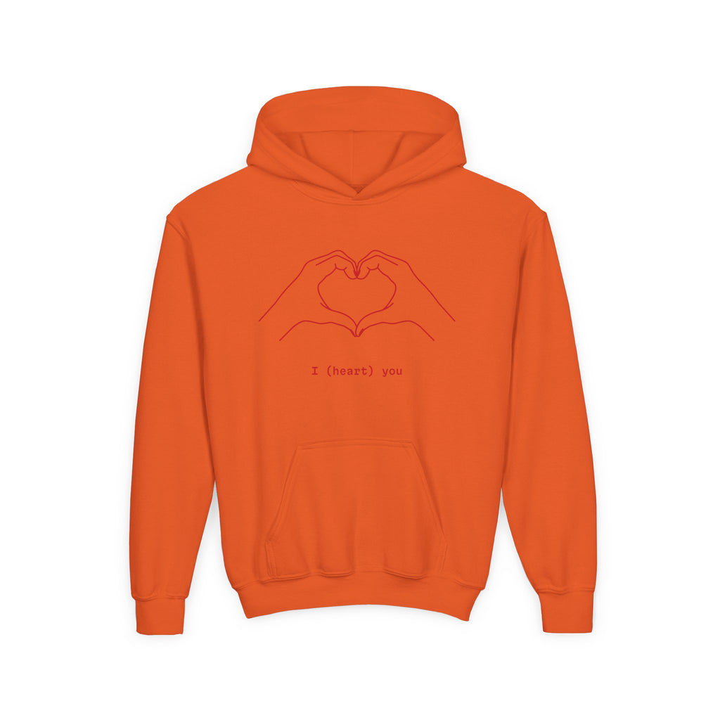 Youth Hoodie — Minimal Valentine Heart Hands "I (heart) you" Design