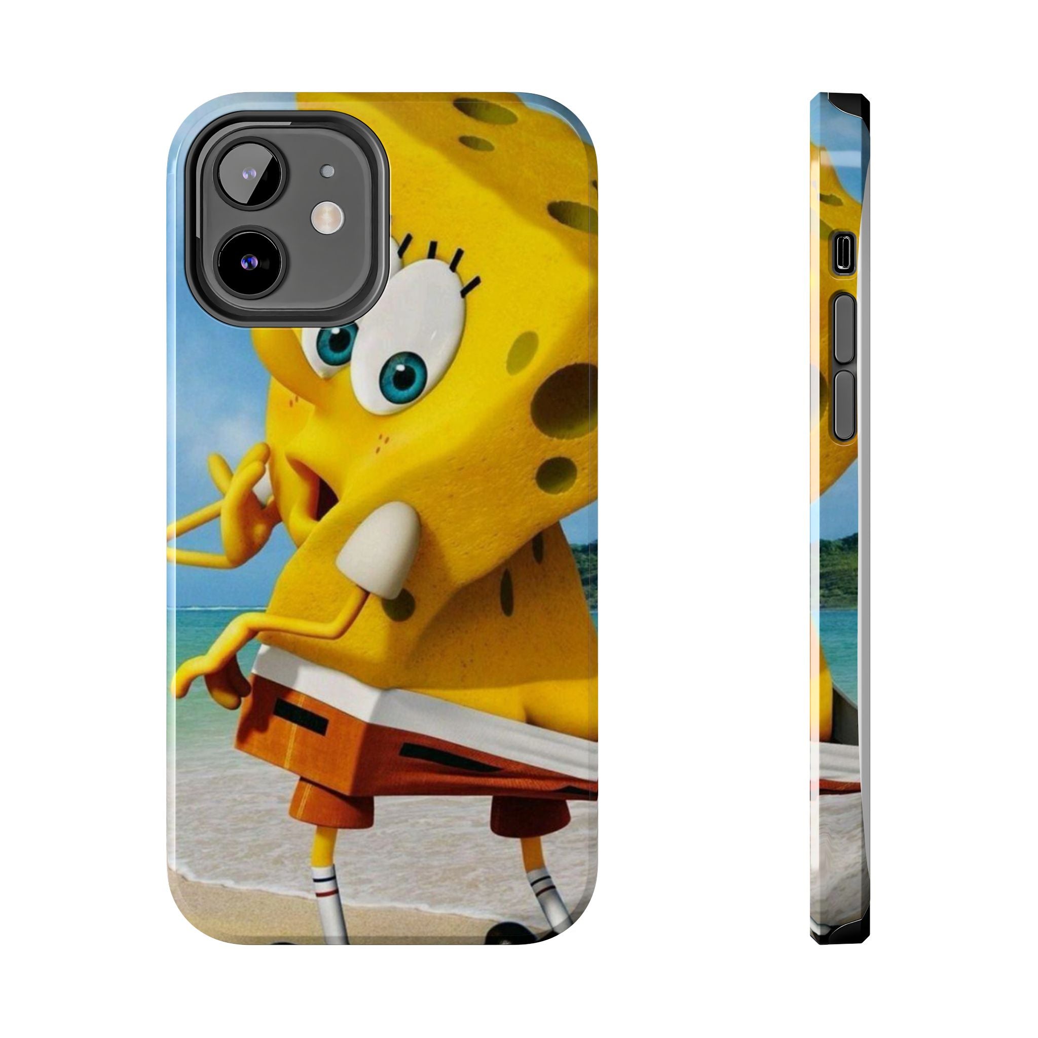 Cartoon Yellow Sponge Tough Phone Case — Beach Character Protective Phone Cover