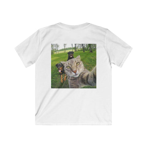 Kids Tee — Cute Animal Friends Selfie Shirt (Cat & Dogs)