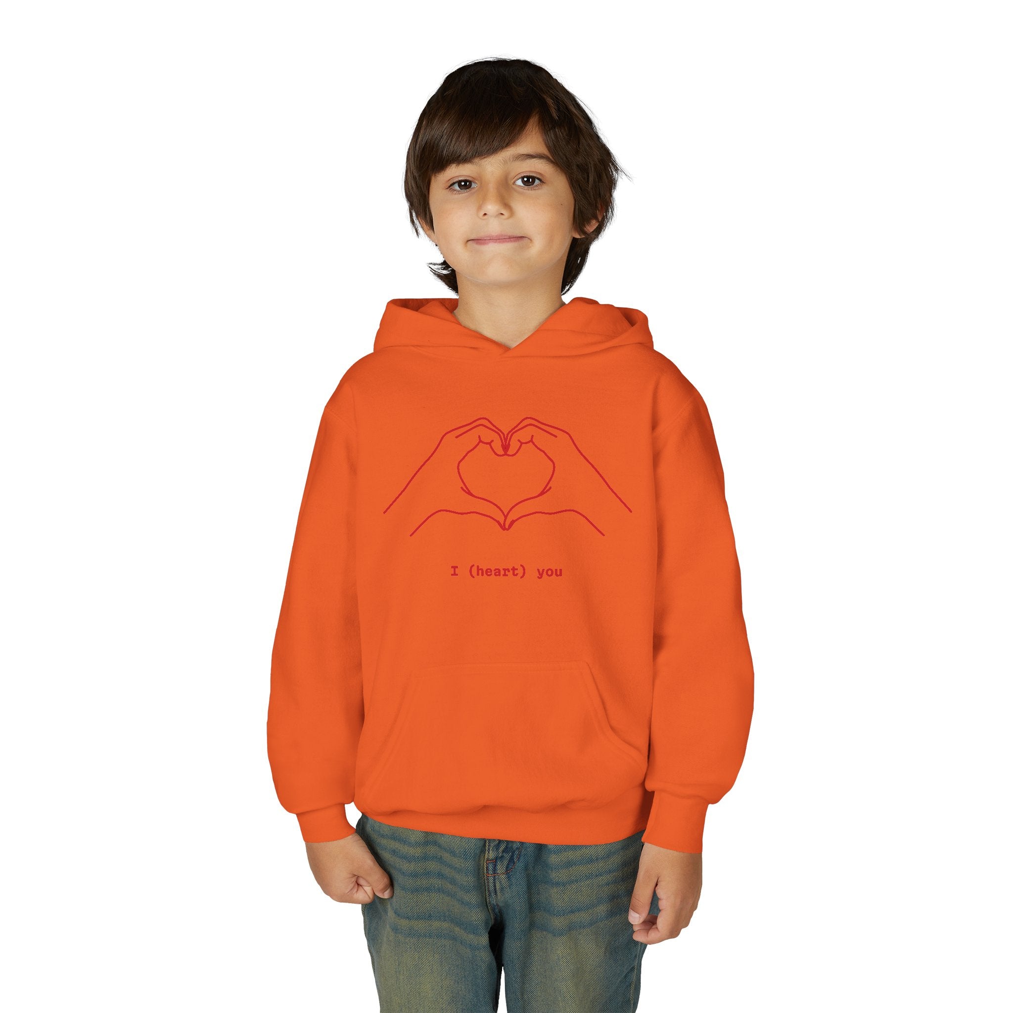Youth Hoodie — Minimal Valentine Heart Hands "I (heart) you" Design