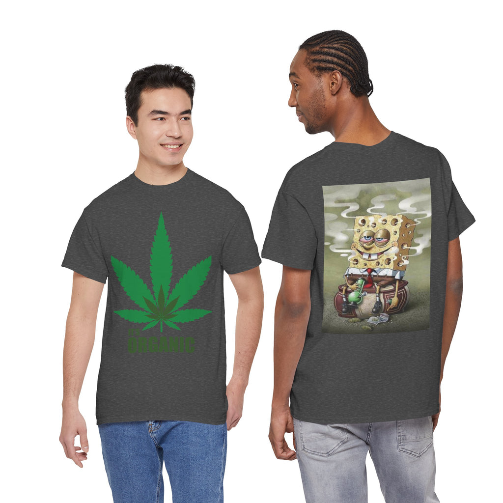 Organic Cannabis Leaf T‑Shirt — "It's Organic" Graphic Tee (Sponge Parody Back Print)