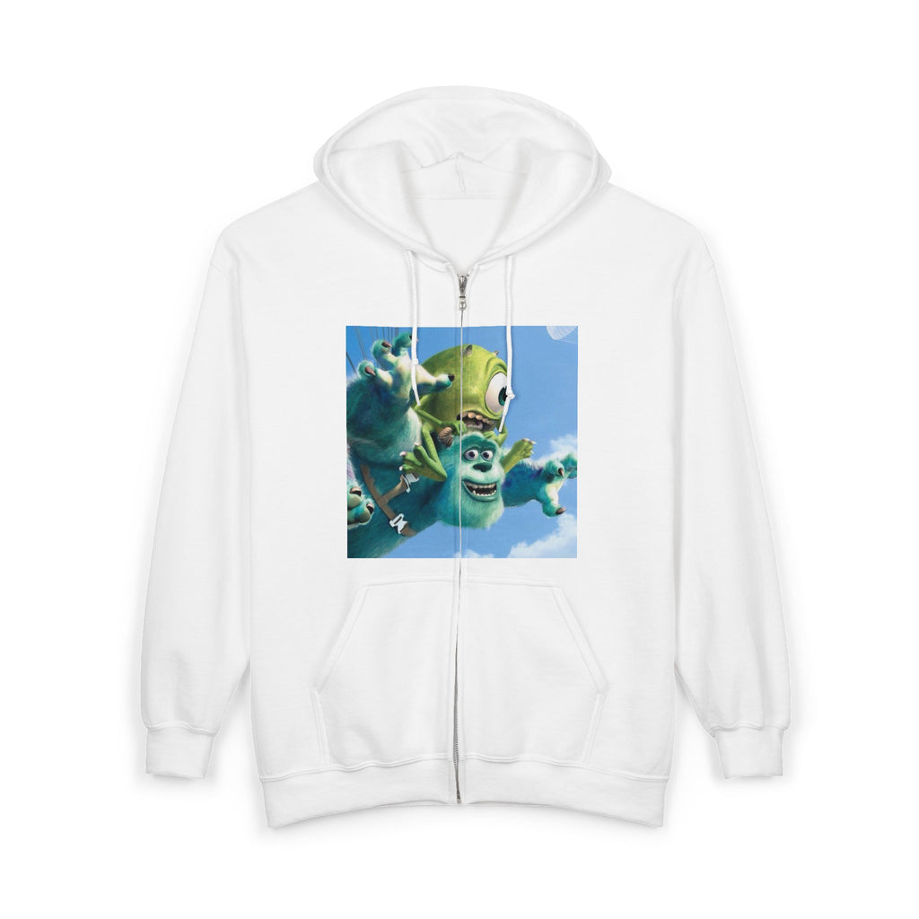 Monster Face Zip Hoodie — Playful Cartoon Splat Design