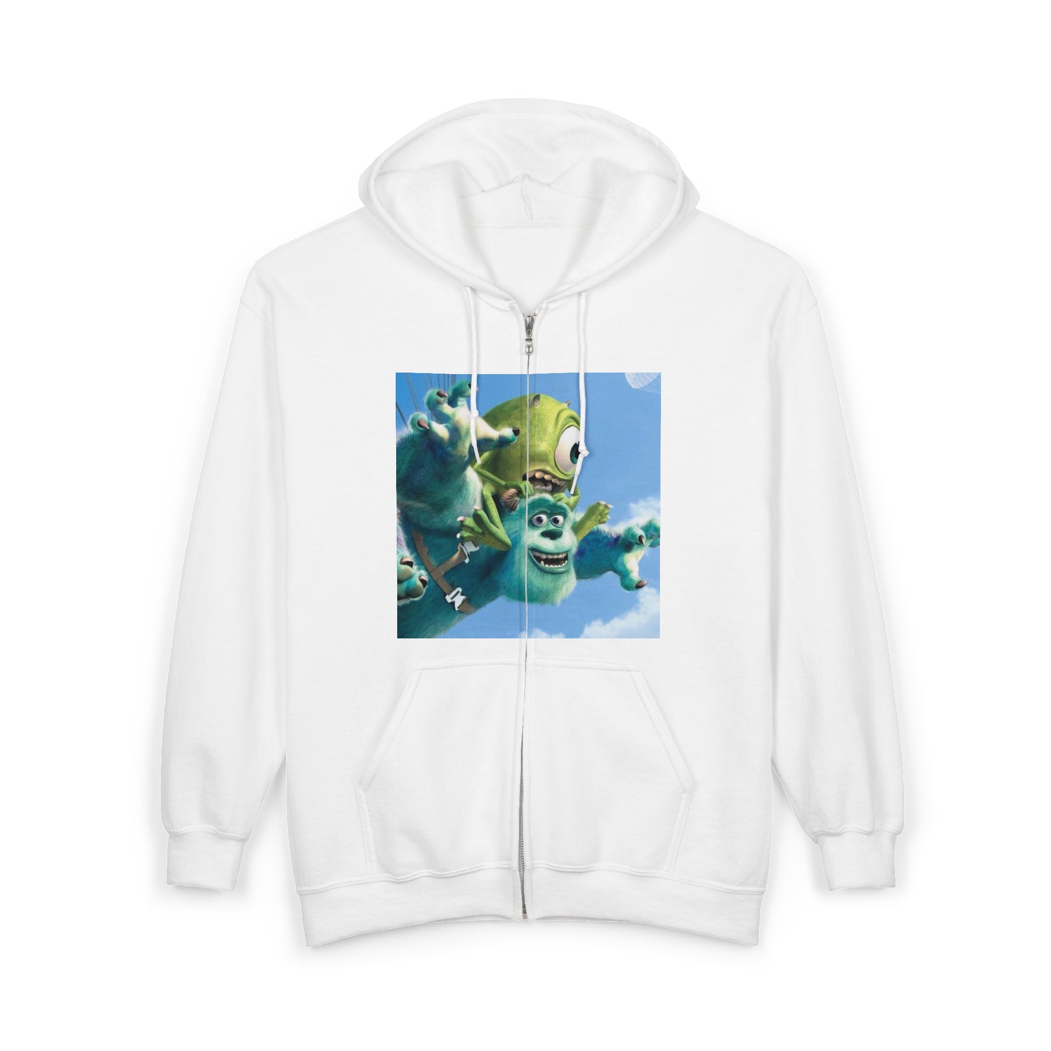 Monster Face Zip Hoodie — Playful Cartoon Splat Design