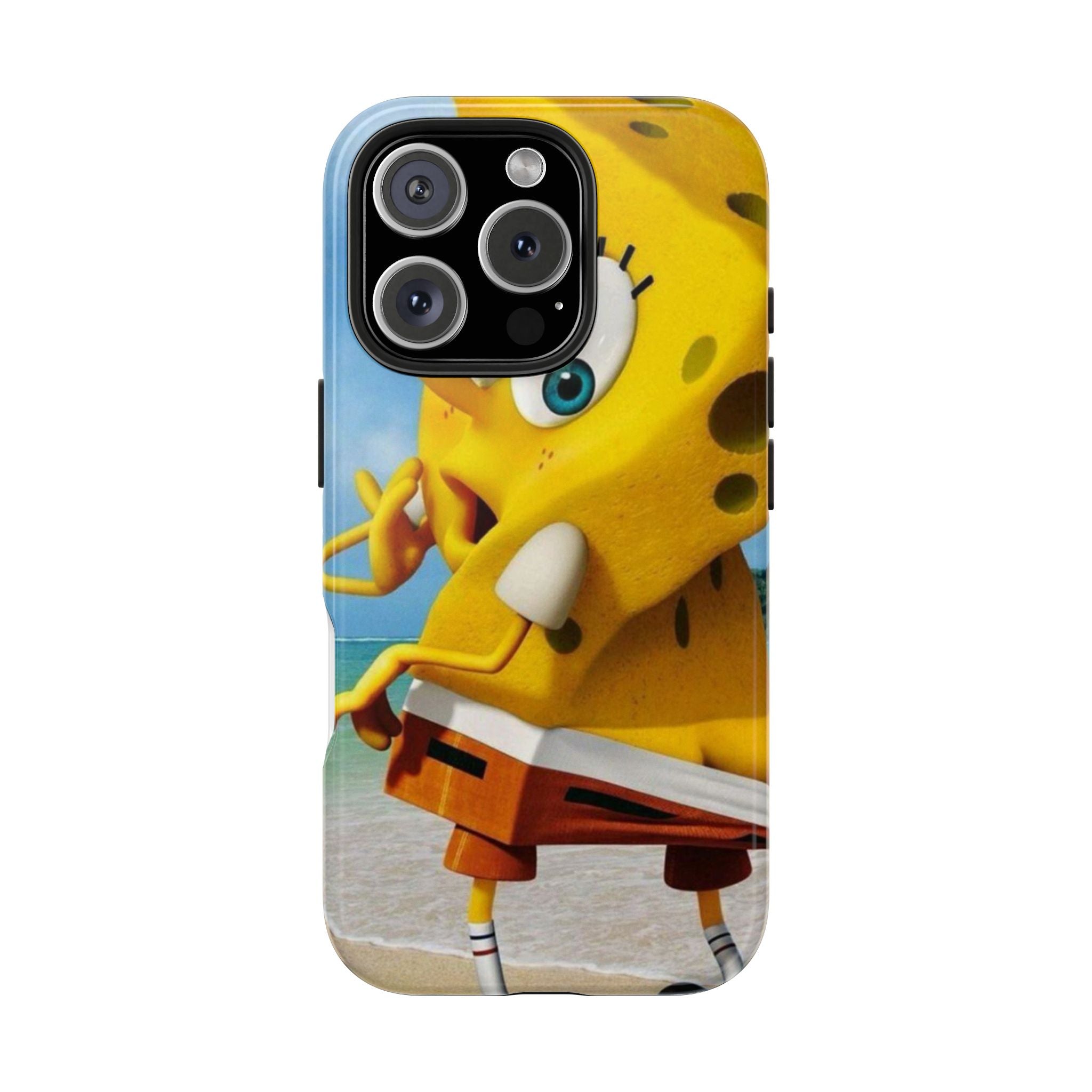 Cartoon Yellow Sponge Tough Phone Case — Beach Character Protective Phone Cover