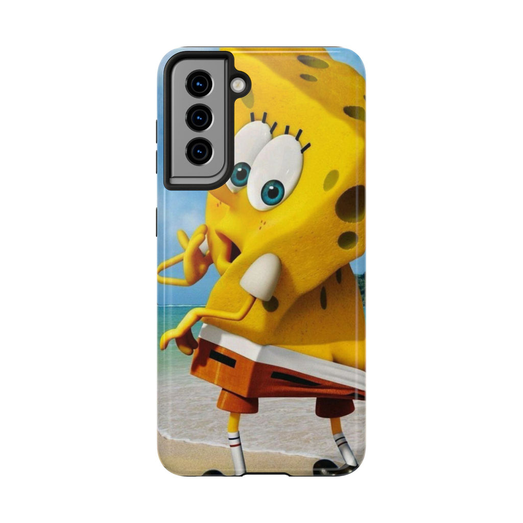 Cartoon Yellow Sponge Tough Phone Case — Beach Character Protective Phone Cover