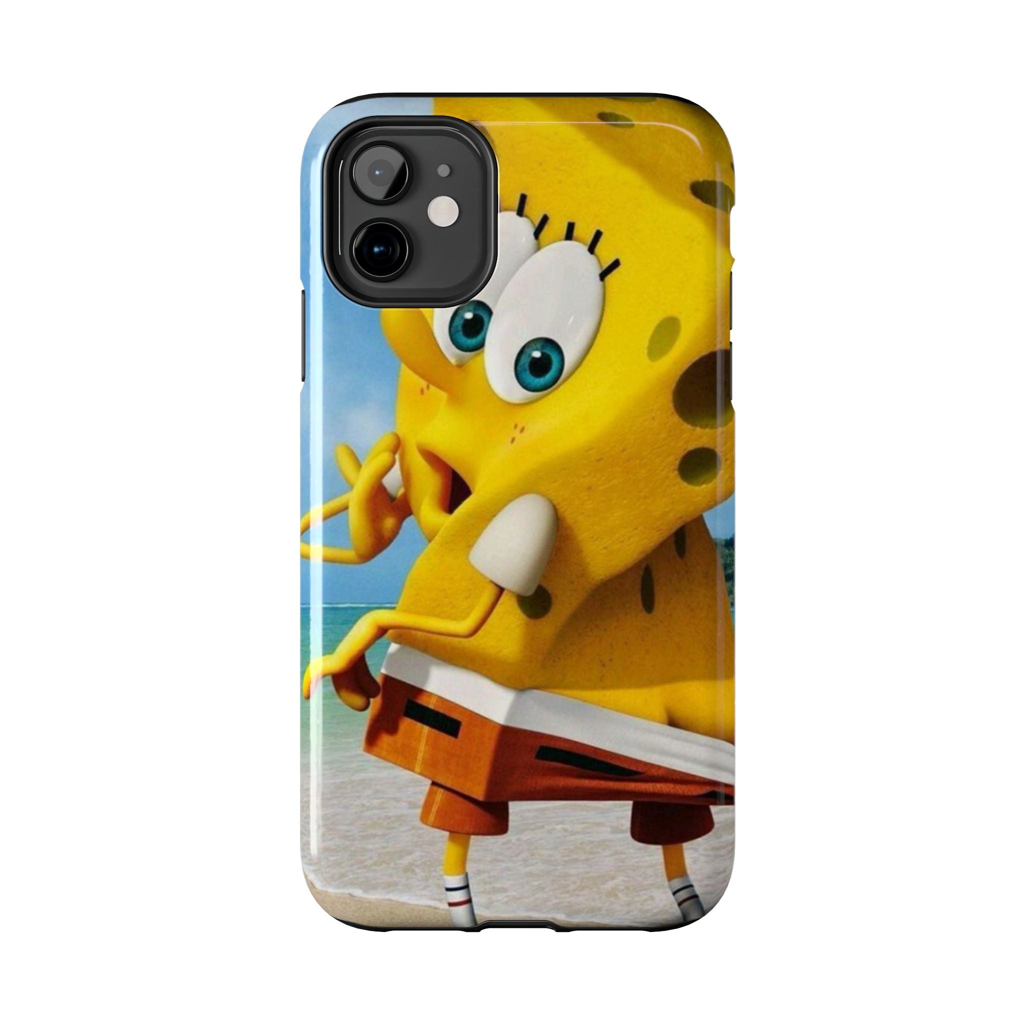 Cartoon Yellow Sponge Tough Phone Case — Beach Character Protective Phone Cover