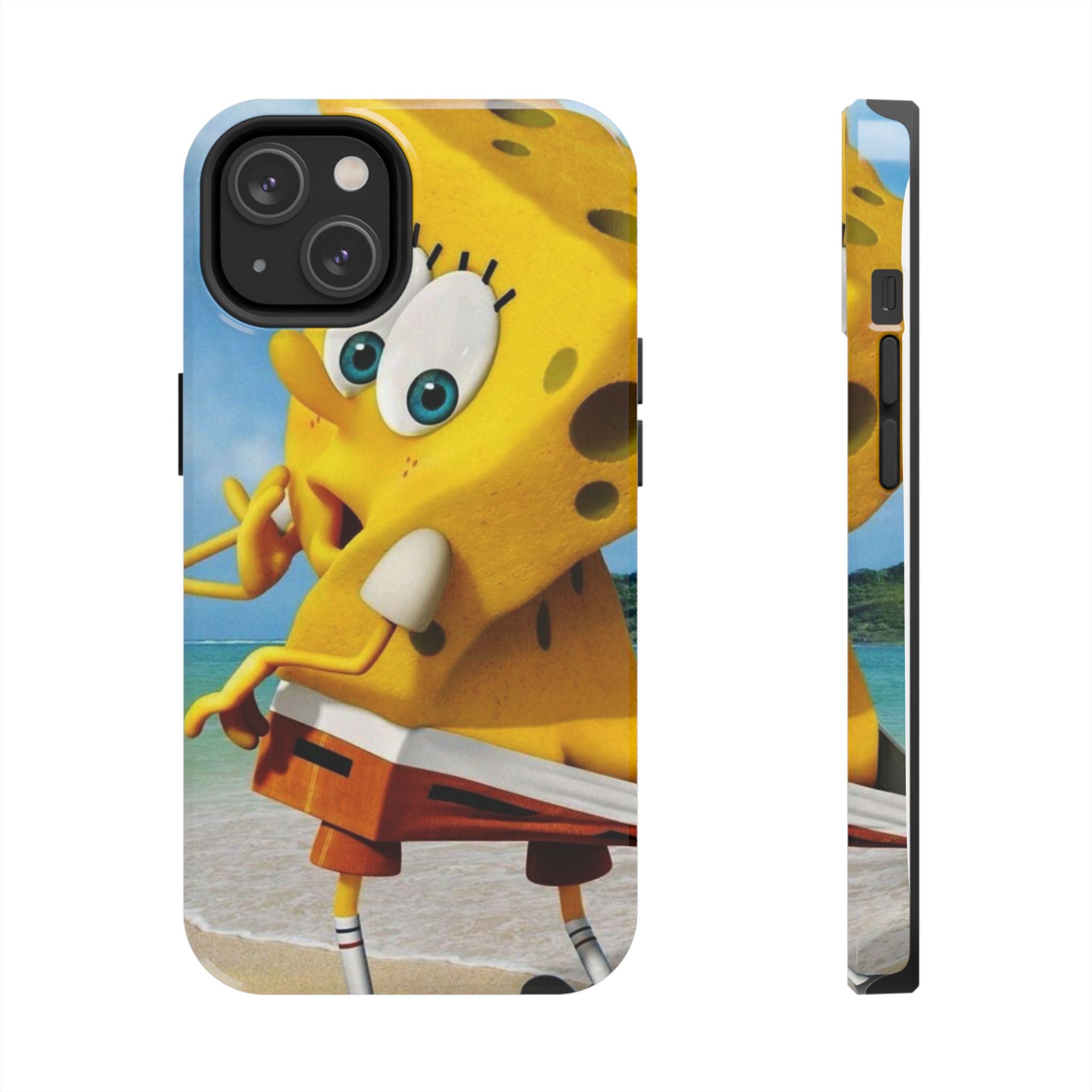 Cartoon Yellow Sponge Tough Phone Case — Beach Character Protective Phone Cover