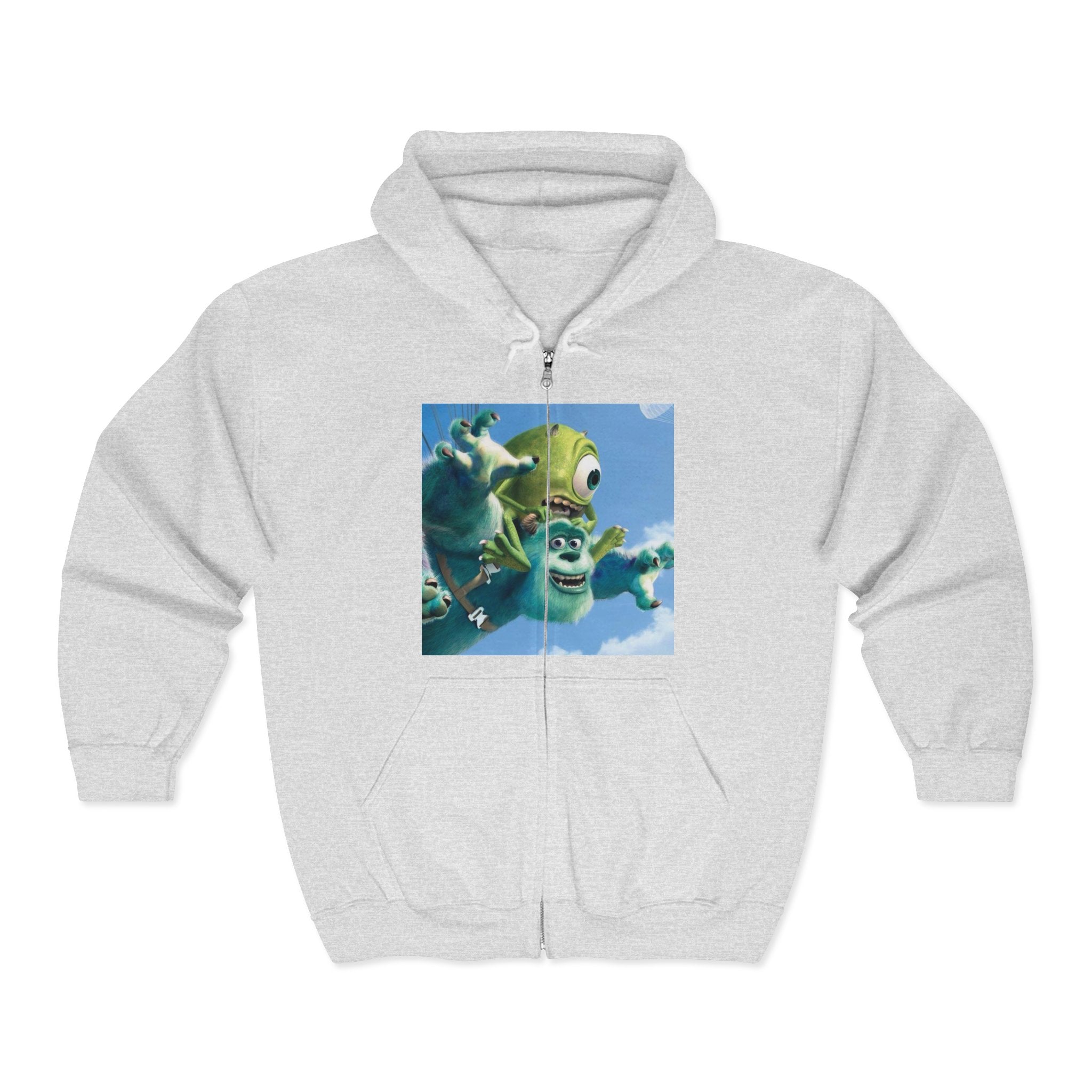Monster Face Zip Hoodie — Playful Cartoon Splat Design