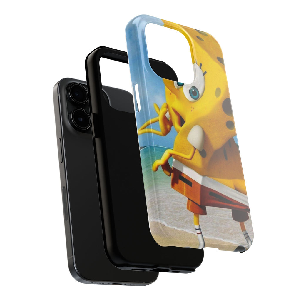 Cartoon Yellow Sponge Tough Phone Case — Beach Character Protective Phone Cover