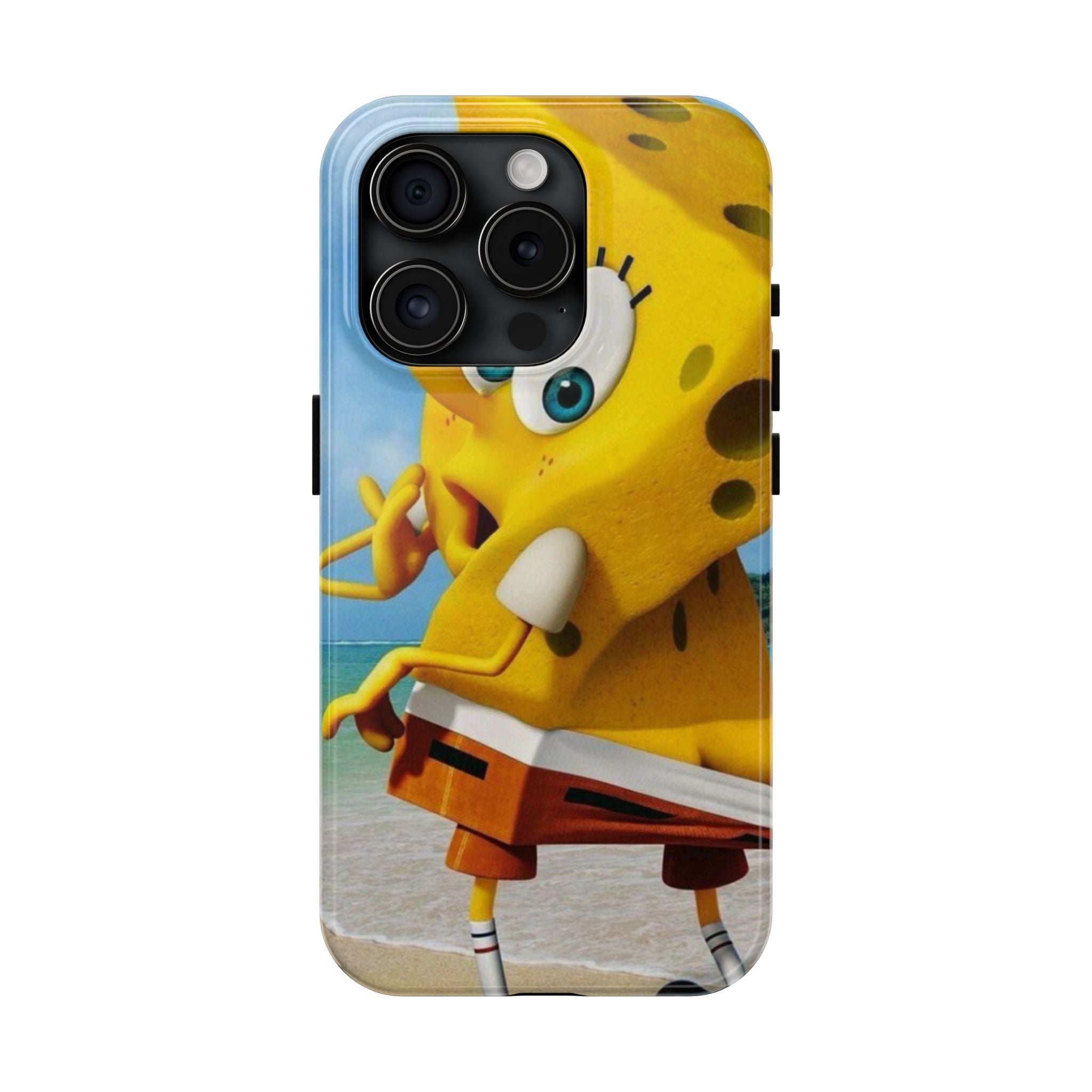 Cartoon Yellow Sponge Tough Phone Case — Beach Character Protective Phone Cover