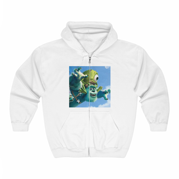 Monster Face Zip Hoodie — Playful Cartoon Splat Design